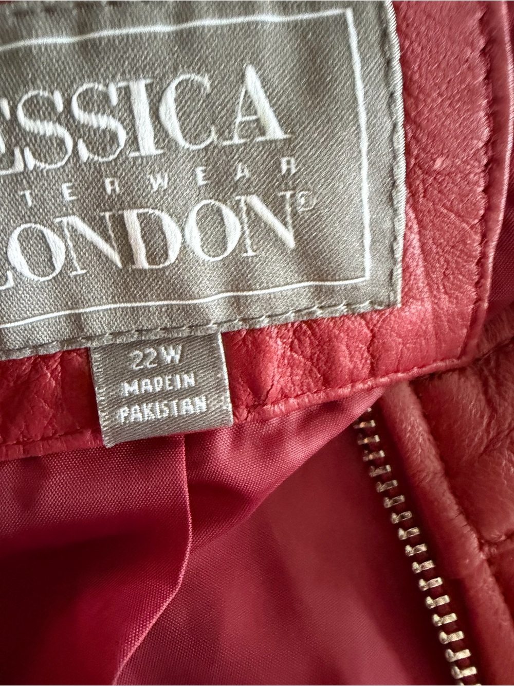 Jessica London Classic Red Leather Zip-Front Jacket - Picture 5 of 5